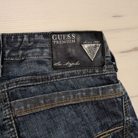 Guess Premium Jeans Mens 32x30 Lincoln Slim Straight Blue Denim - Picture 7 of 14